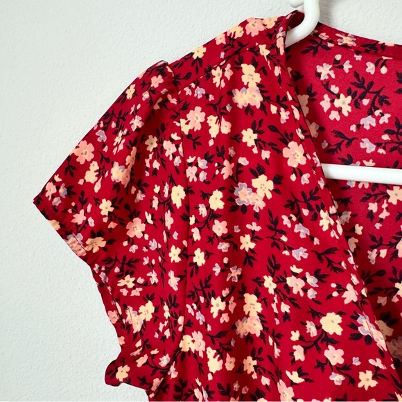 Kimchee Blue Silky Sabrina Shirt Dress Size Small Red Floral ASO Vampire Diaries - Picture 6 of 16